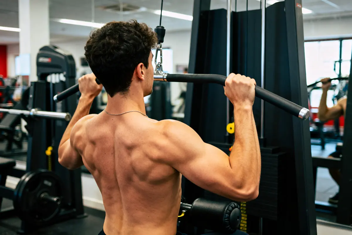 Homme effectuant un exercice latissimus pull down à la salle de sport
