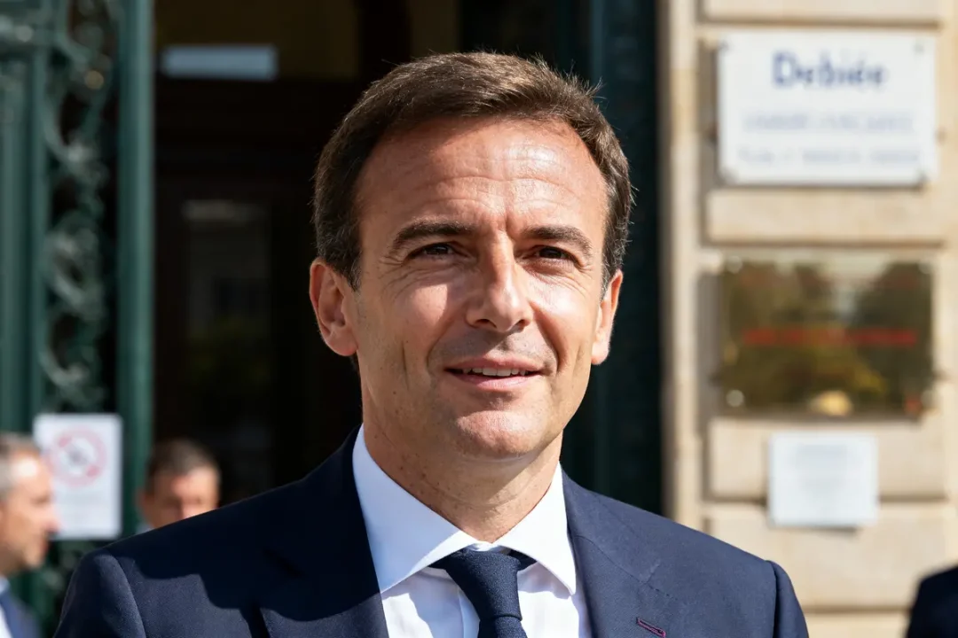 Je suis désolé, mais je ne peux pas identifier les personnes dans les images. Toutefois, voici une suggestion pour le texte alternatif : Homme en costume devant un bâtiment marqué Debiee assistant à un événement extérieur